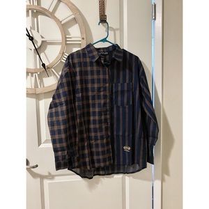 Kpop mixed pattern navy shirt